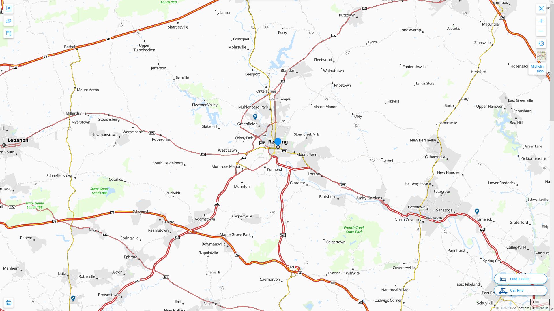 Reading Pennsylvania Highway and Road Map